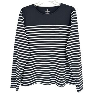 Lands End Classic Minimalist Striped Long Sleeve Stretch Top Black White XL